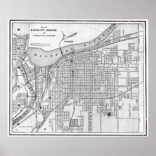  kaart van Kansas City Missouri (1901) BW Poster
