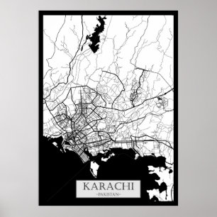Kaart van Karachi, Pakistan Poster