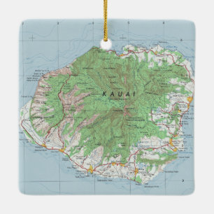  kaart van Kauai Hawaii Keramisch Ornament