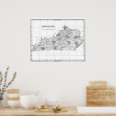  kaart van Kentucky (1827) BW Poster (Keuken)