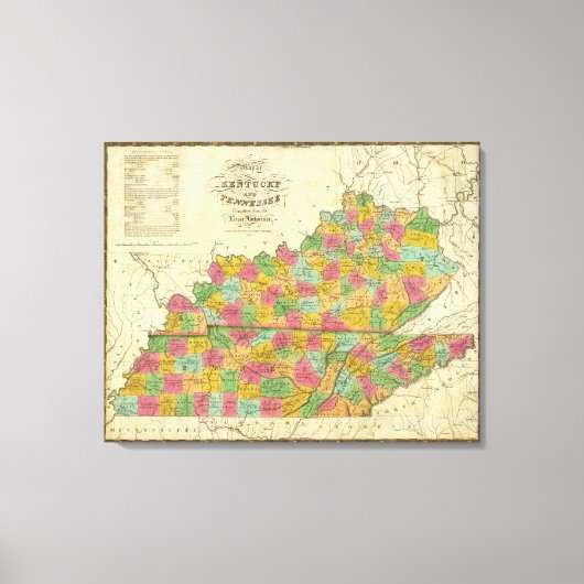 Kaart van Kentucky en Tennessee Canvas Afdruk (Voorkant)