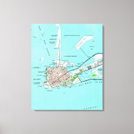  kaart van Key West Florida (1962) Canvas Afdruk (Voorkant)