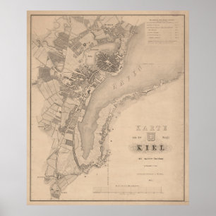  kaart van Kiel Duitsland (1853) Poster
