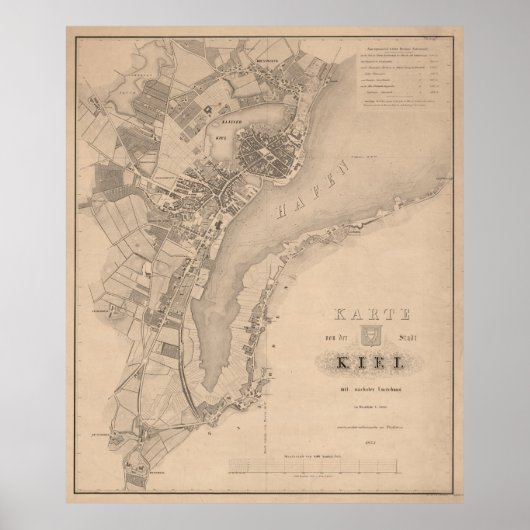 kaart van Kiel Duitsland (1853) Poster (Voorkant)