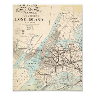 Kaart van Kings, Queens, Long Island Foto Afdruk