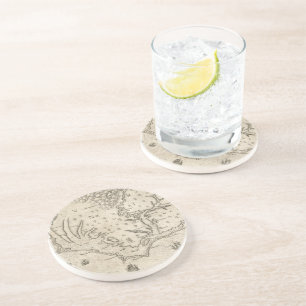 kaart van kustgebied North Carolina (1590) Zandsteen Onderzetter