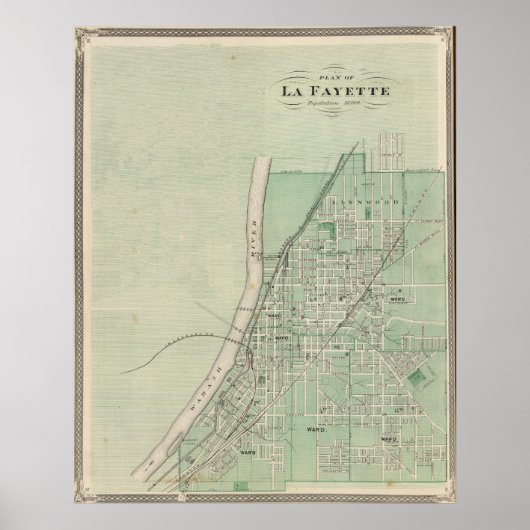  kaart van Lafayette Indiana (1876) Poster (Voorkant)