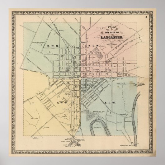  kaart van Lancaster PA (1864) Poster (Voorkant)