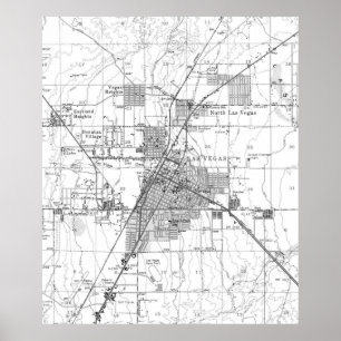  kaart van Las Vegas Nevada (1952) BW Poster