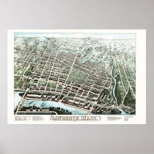 kaart van Lawrence, Massachusetts uit 1876 Poster