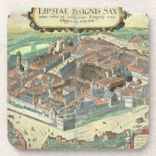 Kaart van Leipzig uit "Civitates Orbis Terrarum" d Onderzetter