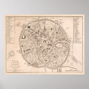  kaart van Leuven België (1746) Poster