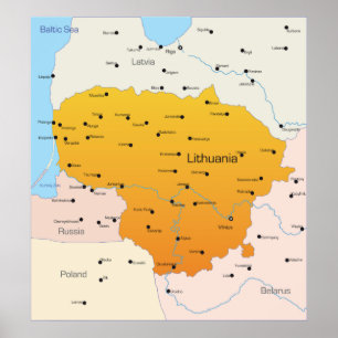 Kaart van Litouwen Poster