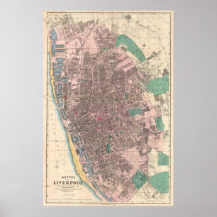 kaart van Liverpool England (1890) Poster