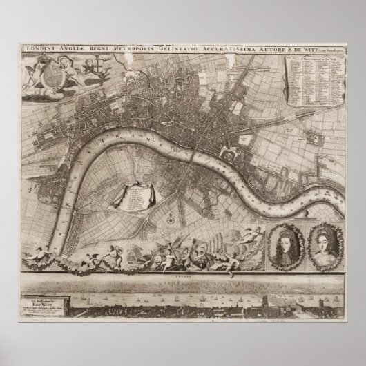 kaart van Londen (1693) Poster (Voorkant)