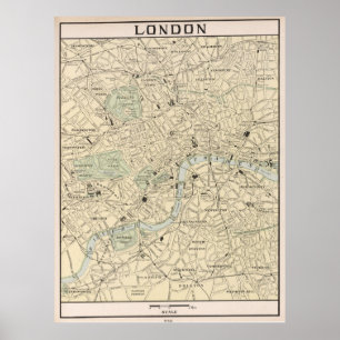 kaart van Londen Engeland (1901) Poster