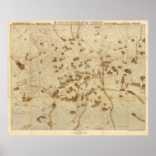  kaart van Londense Engelstalige monumenten (1877) Poster