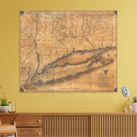 kaart van Long Island en Connecticut (1815) Canvas Afdruk (Insitu (Woonkamer))
