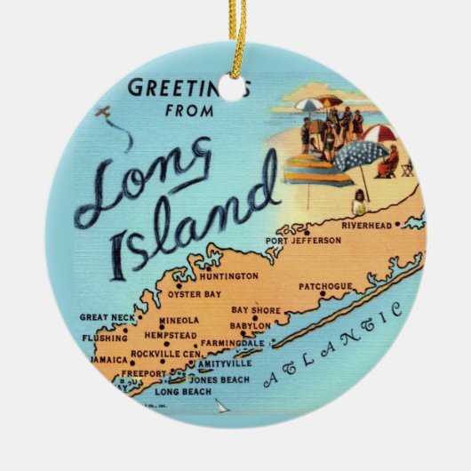 kaart van Long Island Keramisch Ornament (Voorkant)