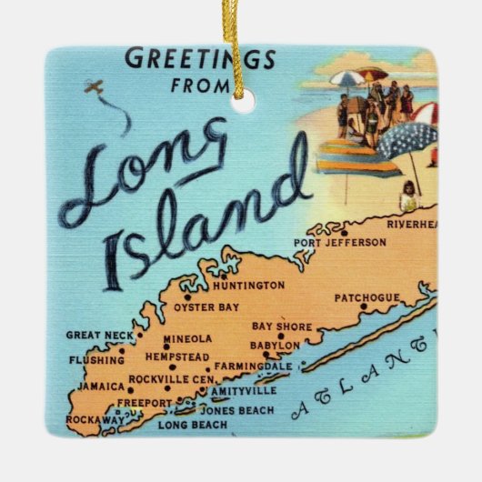  kaart van Long Island Keramisch Ornament (Voorkant)