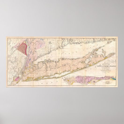  kaart van Long Island New York (1842) Poster (Voorkant)