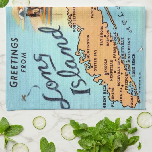  kaart van Long Island Theedoek (Gevouwen)