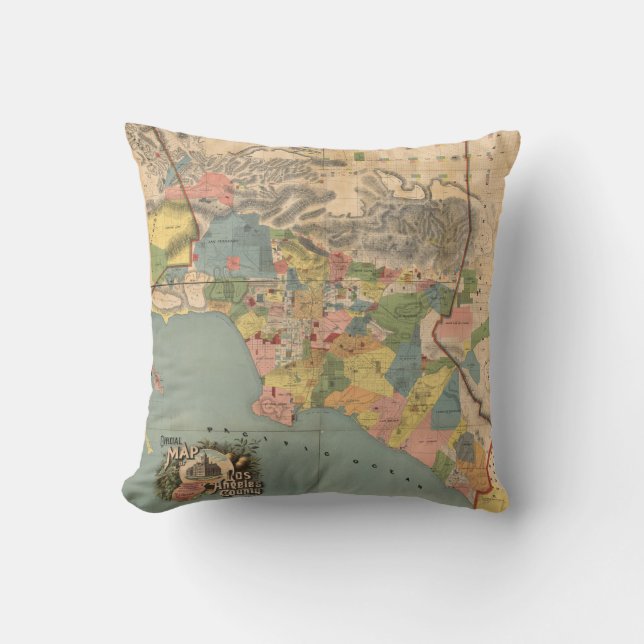  kaart van Los Angeles County CA (1888) Kussen (Voorkant)