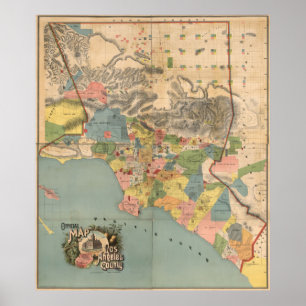 kaart van Los Angeles County CA (1888) Poster