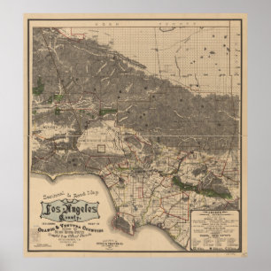  kaart van Los Angeles County CA (1900) Poster