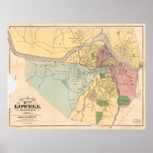 Kaart van Lowell, Massachusets (1881) Poster