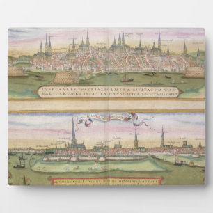 Kaart van Lubeck en Hamburg, uit 'Civitates Orbis Fotoplaat