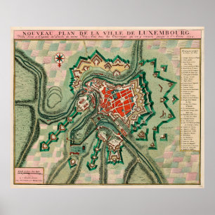 kaart van Luxemburg (1744) Poster