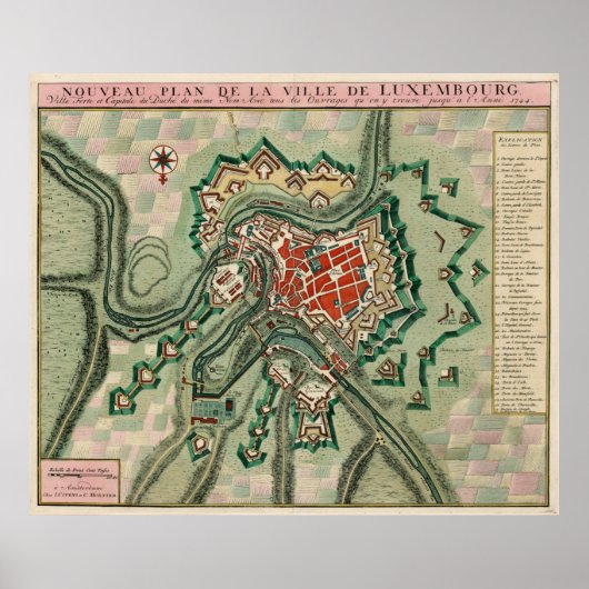 kaart van Luxemburg (1744) Poster (Voorkant)