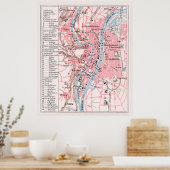  kaart van Lyon Frankrijk (1900) Poster (Keuken)