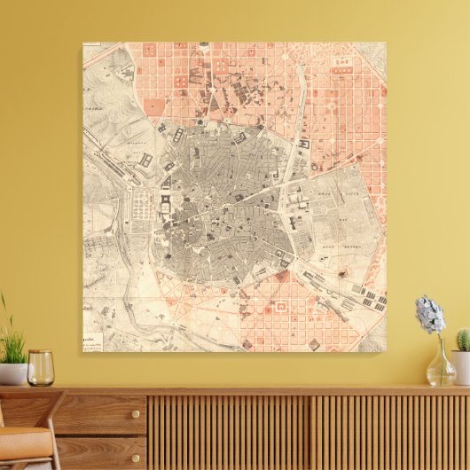 kaart van Madrid Spanje (1861) Canvas Afdruk (Insitu (Woonkamer))