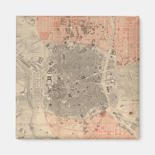 kaart van Madrid Spanje (1861) Magneet (Voorkant)