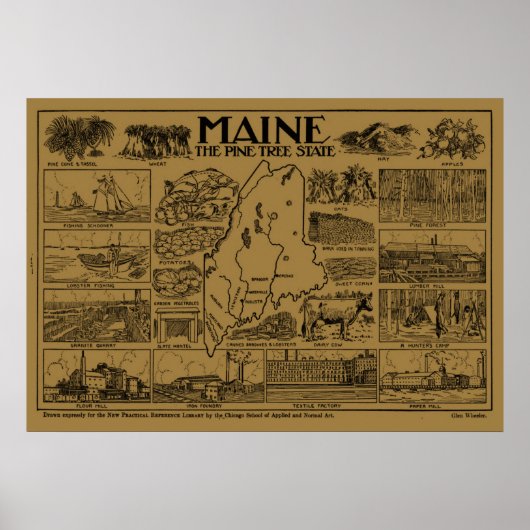  kaart van Maine (1912) - Tan Poster (Voorkant)