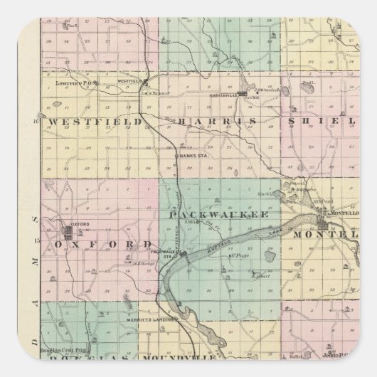 Kaart van Marquette County & Westfield Vierkante Sticker (Voorkant)