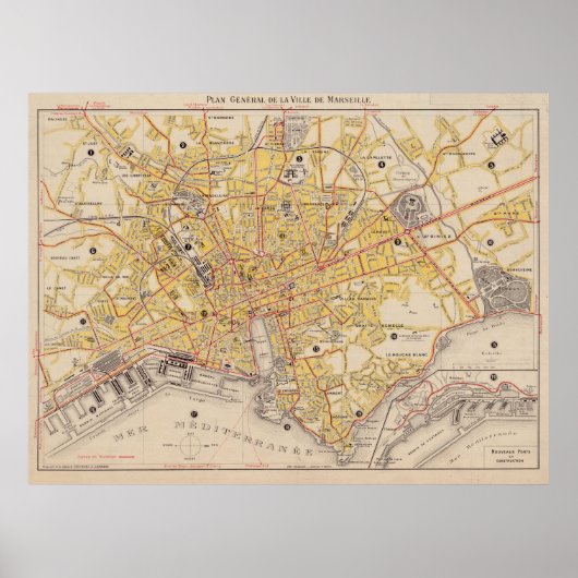  kaart van Marseille Frankrijk (1917) Poster (Voorkant)