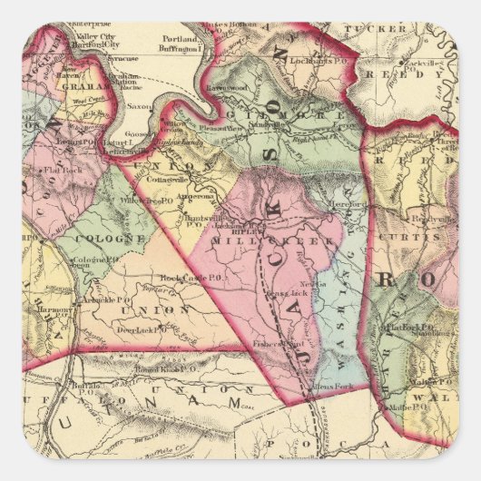 Kaart van Mason, Jackson, provincie Roane Vierkante Sticker (Voorkant)