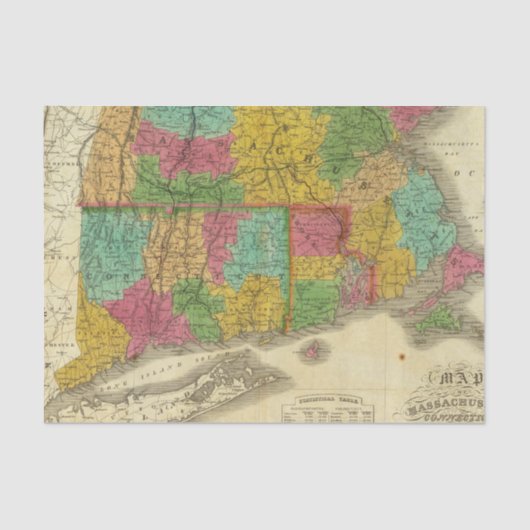Kaart van Massachusetts en Connecticut Tissuepapier (Voorkant)