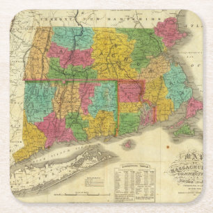 Kaart van Massachusetts en Connecticut Vierkante Kartonnen Onderzetter