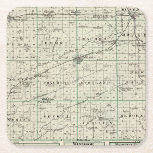Kaart van McDonough County, Rushville Vierkante Kartonnen Onderzetter