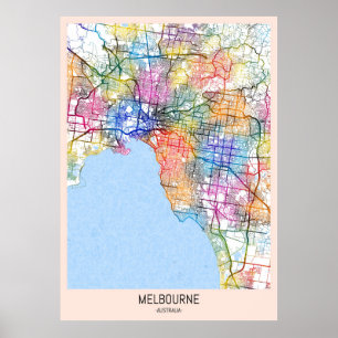 Kaart van Melbourne Australia Poster