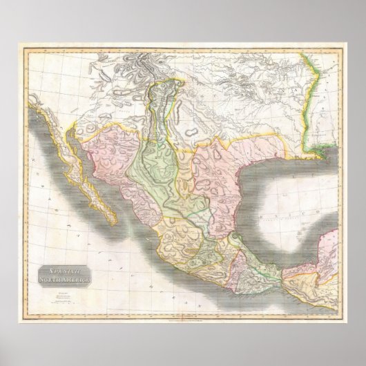 kaart van Mexico (1814) Poster (Voorkant)