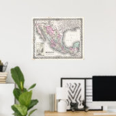  kaart van Mexico (1855) Poster (Thuiskantoor)