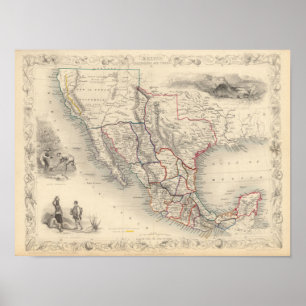 Kaart van Mexico, Californië en Texas Poster