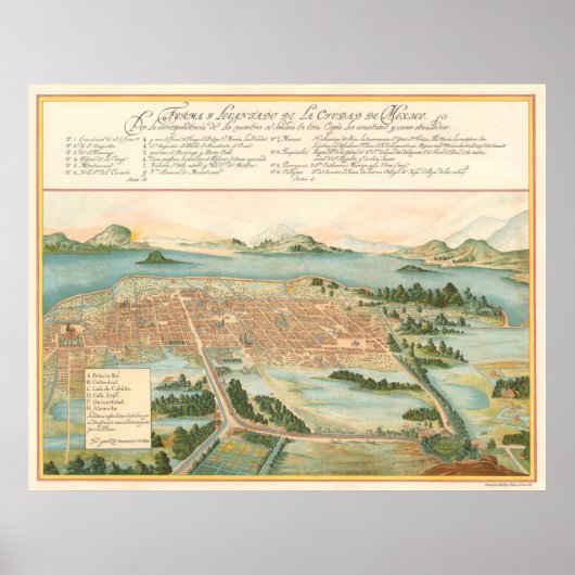 Kaart van Mexico-Stad (1628) Poster (Voorkant)