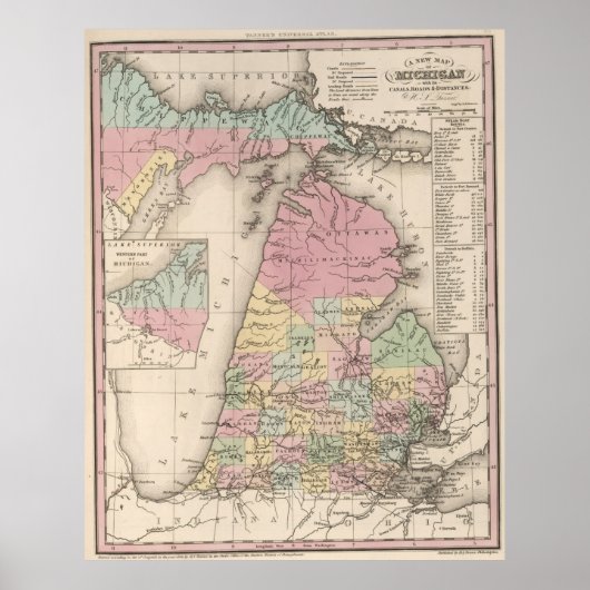  kaart van Michigan (1836) Poster (Voorkant)