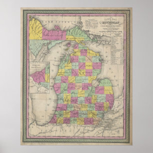  kaart van Michigan (1853) Poster